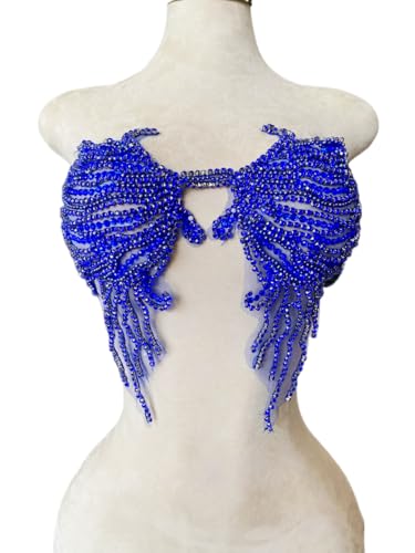 ESOSZNUA Trimimg Flicken, handgefertigt, mit Glas-Strasssteinen, zum Aufnähen, Applikation für Kleid, Brust, dekoratives Zubehör, 43,2 x 33 cm, Blau von ESOSZNUA