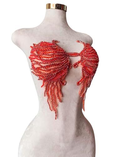 ESOSZNUA Trimimg Flicken, handgefertigt, mit Glas-Strasssteinen, zum Aufnähen, Applikation für Kleid, Brust, dekoratives Zubehör, 43,2 x 33 cm, Rot von ESOSZNUA