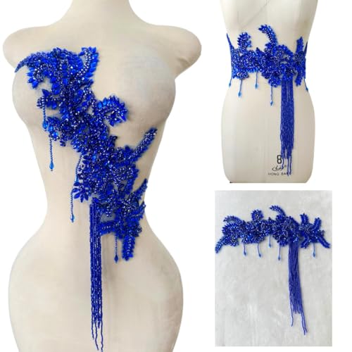 Reine handgefertigte Strass-Fransen-Patch, Kristall-Perlenapplikation zum Nähen, Basteln, Hochzeit, Party, Dekoration, Brautkleid, Zubehör, 41 x 41 cm, Blau von ESOSZNUA