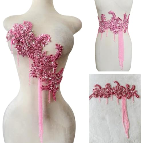 Reine handgefertigte Strass-Fransen-Patch, Kristall-Perlenapplikation zum Nähen, Basteln, Hochzeit, Party, Dekoration, Brautkleid, Zubehör, 41 x 41 cm, Rosa von ESOSZNUA