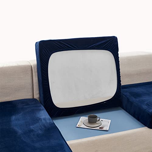 Sofa-Sitzkissenbezüge, Sofakissen-Schonbezüge aus Stretch-Samtstoff, individuelle Couch-Kissenbezüge als Ersatz für einzelne Kissen (Marineblau, Chaiselongue) von ESOUY