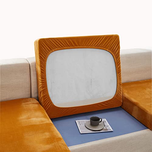 Sofa-Sitzkissenbezüge, Sofakissen-Schonbezüge aus Stretch-Samtstoff, individuelle Couch-Kissenbezüge als Ersatz für einzelne Kissen (Orange, 2-Sitzer) von ESOUY