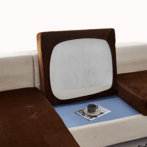 Sofa-Sitzkissenbezüge, Sofakissen-Schonbezüge aus Stretch-Samtstoff, individuelle Couch-Kissenbezüge als Ersatz für einzelne Kissen (braun, 2-Sitzer) von ESOUY