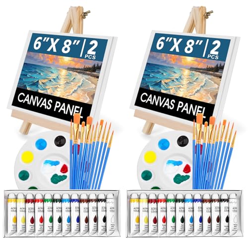 ESRICH 52-teiliges Acrylfarben-Set, Malzubehör mit 2 x 12 Farben Acrylfarbe (12 ml), 20 Pinsel, 4 Bretter, 2 Holzrahmen, 2 Platten, Acryl-Malsets für Kinder, Erwachsene, Künstler und Anfänger von ESRICH