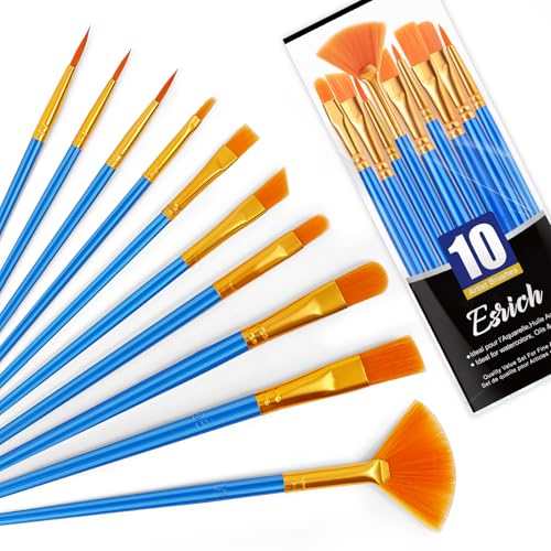 ESRICH Pinsel für Acrylmalerei, 1 Packung/10 Stück Aquarell-Acryl-Pinsel, professionelle Pinsel für Gesicht, Felsen, Leinwand, Zeichnen, Pinsel für Kinder und Erwachsene. von ESRICH