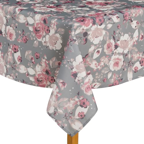 ESSEX - Tischdecke Patels, 130 x 180 cm, Tischtuch, 100% Polyester, Abwaschbar, Blumen - Grau von ESSEX