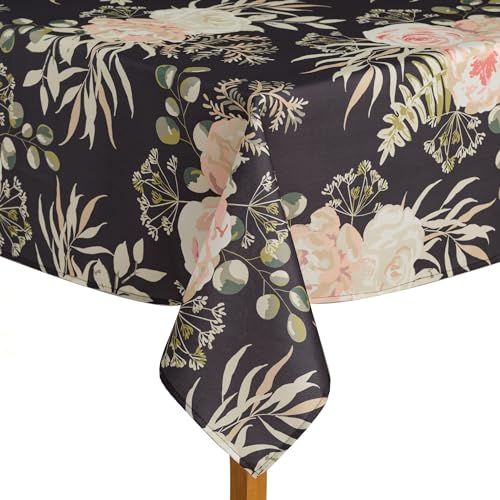 ESSEX - Tischdecke Patels, 145 x 220 cm, Tischtuch, 100% Polyester, Abwaschbar, Blumen - Schwarz von ESSEX