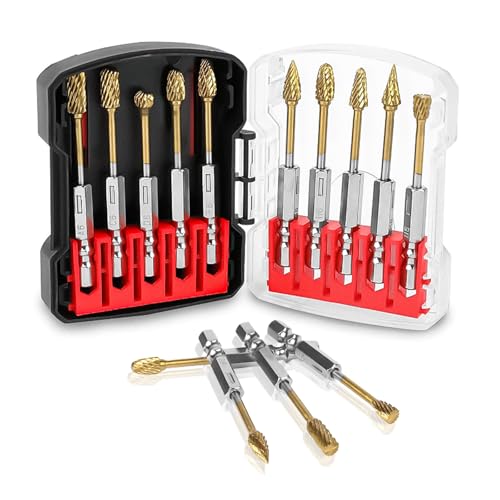 10 Stück Hartmetallfräserset mit Schnellwechselschaft 1/4“, Fräser, Drehfräser-Set aus Hartmetall-Karbid für Bohren, Holzschnitzerei, Metallbearbeitung, Polieren, Gravieren von ESTVIIG