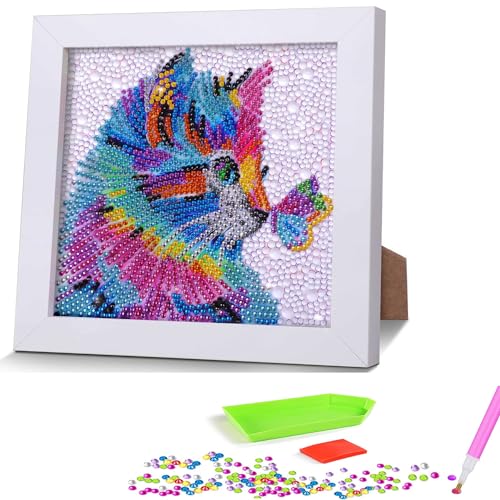 ESTVIIG Diamond Painting Kinder mit Holzrahmen,5D Diamond Painting Katze,Malen Nach Zahlen Diamant Mädchen Erwachsene,Diamant Painting Bilder Kinder für Home Wand Deko von ESTVIIG