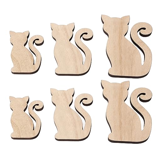 Holzkatze Ausschnitt 6pcs Exquisites unbemaltes Holzhandwerk Craft Pet Party Dekoration Holzkatze Ausschnitt 6pcs Exquisites unbemaltes Holzhandwerk Craft Pet Party Dekoration von ETAINGYEUN