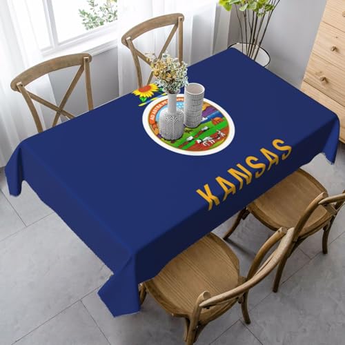 ETASUIOL Kansas Tischdecke mit Staatsflaggen-Druck, rechteckige Party-Tischdecke, weicher Pfirsichleder-Stoff von ETASUIOL