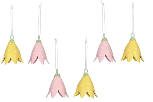 frühlingshafte dekorative Blüten-Anhänger Glocken-Blumen-Anhänger aus federleichtem Metall in verschiedenen Farbsortierungen und Mengeneinheiten (6, rosa gelb) von ETC