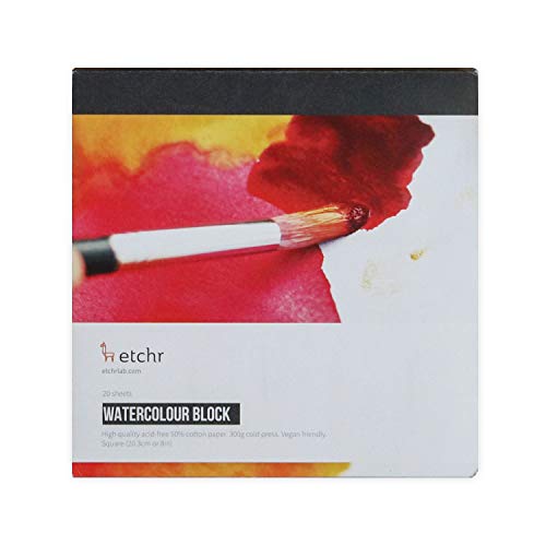 ETCHR Aquarellpapierblock – 8in professioneller Baumwoll-Block für kalte Presse 300 g – Kaltpresse Wasserfarben Baumwoll-Papierblock – verwindungsbeständiger Aquarell-Papierblock von ETCHR