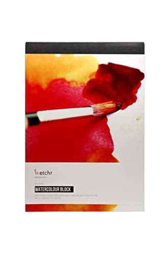 ETCHR Aquarellpapierblock – A4 professioneller Baumwoll-Block für kalte Presse 300 g – Kaltpresse Aquarell-Baumwoll-Papier Block – verwindungsbeständiger Aquarellpapierblock von ETCHR