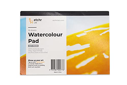 ETCHR Holzzellstoff Aquarellblock – A5 AquarellPapierblock Heißpresse – Aquarell-Tagebuchblock – Aquarellpapier 16 Seiten – Heißpress-Aquarellblock – Studenten-Grade Papierblock von ETCHR