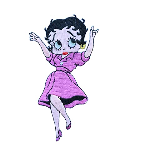 ETDesign Aufnäher Betty Boop Betty Boop mit rosa Kleid, Stickerei, Aufbügler, 6,4 x 11,4 cm, #E05205 von ETDesign