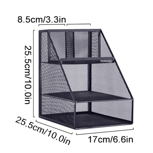 ETHORY Desktop-Aktenkorb, Eisen-Aktenkorb, dreischichtiges Büro-Aktenlagerregal, multifunktionaler Aktenkorb mit Stifthalter von ETHORY