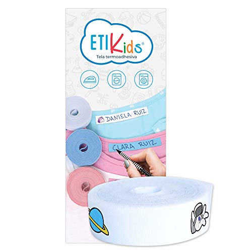 ETIKIDS - Stoffetiketten zum Aufbügeln, 25er Rolle, Ideal zum Beschriften von Kinderkleidung, Waschmaschinenbeständig bei 60°C, Haftet in nur 20 Sekunden, Galaxis, Tela. von ETIKIDS