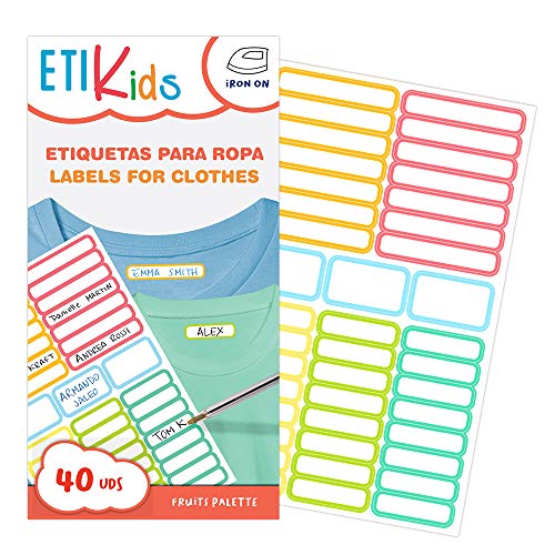 ETIKIDS TERMO COLORS: FRUITS -40 Thermoetiketten in verschiedenen Farben für Schul- und Kindergartenbekleidung von ETIKIDS