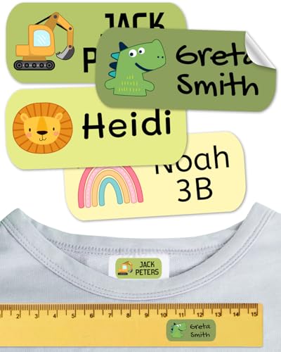 Namensaufkleber für Kinder. Kleidung und Gegenstände. Namensschilder waschmaschinenfest und personalisiert text und symbolen (Dinosaurier, 100 Stück) von ETIKIDS