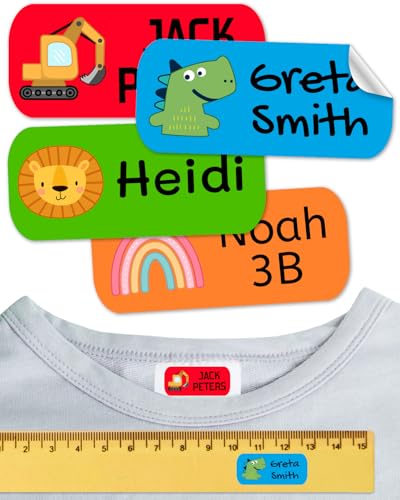 Namensaufkleber für Kinder. Kleidung und Gegenstände. Namensschilder waschmaschinenfest und personalisiert text und symbolen (Palette 1, 100 Stück) von ETIKIDS