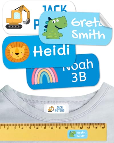 Namensaufkleber für Kinder. Kleidung und Gegenstände. Namensschilder waschmaschinenfest und personalisiert text und symbolen (Palette 14, 100 Stück) von ETIKIDS