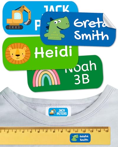 Namensaufkleber für Kinder. Kleidung und Gegenstände. Namensschilder waschmaschinenfest und personalisiert text und symbolen (Palette 5, 50 Stück) von ETIKIDS