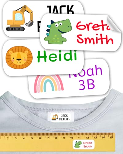 Namensaufkleber für Kinder. Kleidung und Gegenstände. Namensschilder waschmaschinenfest und personalisiert text und symbolen (Weiß, 100 Stück) von ETIKIDS