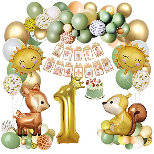 1 Jahr Waldtiere Geburtstag Deko für Junge/Mädchen, Kindergeburtstag Deko 1 Jahr, Wild One Deko mit fotogirlande 1. geburtstag, Folienballon, Luftballon, Kuchendeckel… von ETLEE