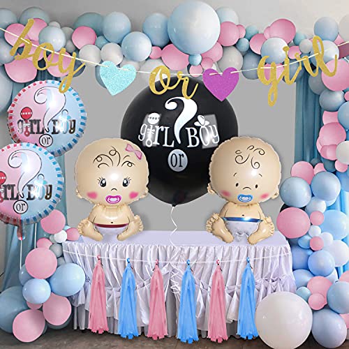 Baby Shower Gender Reveal Party Dekor Luftballons(54pcs), 36 Zoll schwarzer Gender Display Ballon rosa und blauen Konfetti und Baby Folienballon und Babyparty-Bannern für Jungen oder Mädchen von ETLEE
