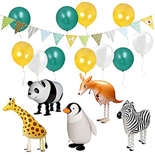 ETLEE Jungle Party Decoration - luftballons kindergeburtstag- Walking Animal Balloons & Triangle Flag Banner & Latex Balloons for Zoo/Jungle Theme Birthday von ETLEE