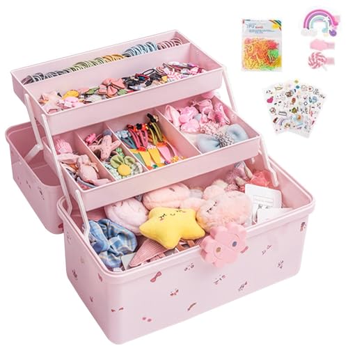 ETUCYNG 9 Stück Kinder Haarschmuck Aufbewahrungs Kasten, ABS SüßEs MäDchen Schmuckschatulle, Rosa Haarschmuck Schmuckkästchen Für Haarbänder, Haargummis, Clips, Organizer, Rosa Aufbewahrungsbox von ETUCYNG