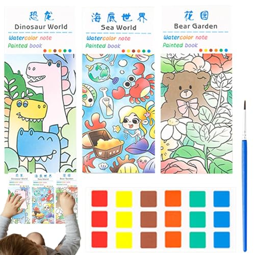 ETUCYNG Aquarellbuch für Kinder, Aquarellmalbuch | Lustiges farbiges Zeichenbuch,Lustiges Aquarell-Malpapier mit Pinsel, Aquarell-Malbuch-Set mit 3 Themen von ETUCYNG