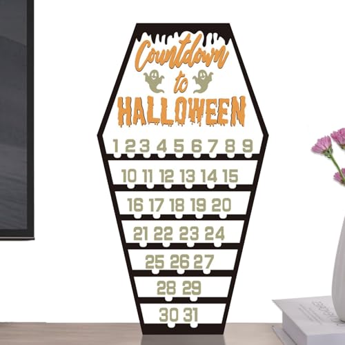 ETUCYNG Halloween-Adventskalender 2024,2024 Halloween-Adventskalender,Horror Countdown Schild Dekor - Halloween-Sarg-Adventskalender, Halloween-Dekorationen aus Holz für Halloween-Dekoration von ETUCYNG