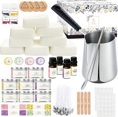 ETUOLIFE Kerzenherstellung Kit, DIY Kerzen Selber Machen Set,Duftkerze Geschenke Set mit 480g Sojawachs,8 Kerzendosen,4 Duftöl,4 Farbblöcken,50 Candle Wicks und Wick Aufklebern,16 Stickers von ETUOLIFE