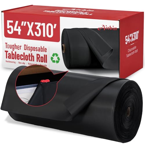 EU-AIRBIN Plastik Tischtuchrolle, 94m x 1.37m Plastik Tischabdeckung Rolle Schwarz Plastik Tischtuch Einweg, Premium PEVA Material, Wasserdicht mit Cutter, Ideal für Bankette, Festivals, Partys von EU-AIRBIN