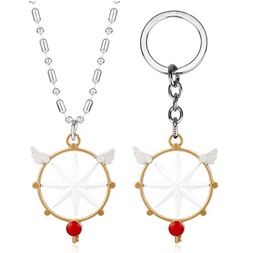 EU_LevinArt Captor Sakura Zauberstab Anhänger Halskette Schlüsselring Set KINOMOTOSAKURA Fans Collection Zubehör (2pcs) von EU_LevinArt