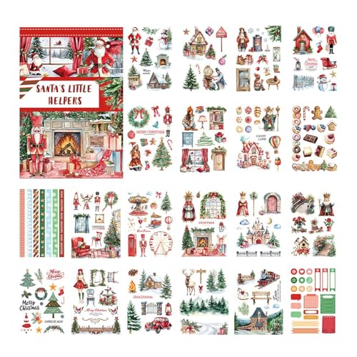 Scrapbooking-Aufkleber-Set, Weihnachtsaufkleber für Scrapbooking | Dekoratives Scrapbooking-Stickerbuch-Set,Mehrzweck-Basteldekoration für Scrapbookings, Fotoalben und Grußkarten von EUBEISAQI