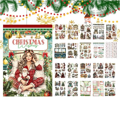 Scrapbooking-Dekorationsaufkleber, Scrapbooking-Aufkleber-Kit | Dekoratives Scrapbooking-Stickerbuch-Set - Vintage-Weihnachtsmuster-Bastelwerkzeug für Grußkarten, Scrapbookings und Fotoalben von EUBEISAQI