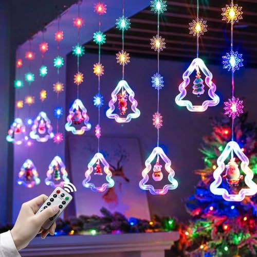 EUBSWA Weihnachten Lichtervorhang Bunt, Lichterkettenvorhang LED Weihnachtsbeleuchtung Stimmungslichter Lichterkette, USB Dekobeleuchtungkette Innen Fensterdeko von EUBSWA