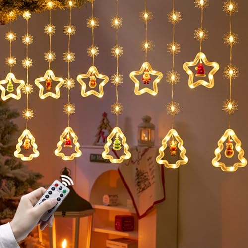 EUBSWA Weihnachten Lichtervorhang Warmweiß, Lichterkettenvorhang LED Weihnachtsbeleuchtung Stimmungslichter Lichterkette, USB Dekobeleuchtungkette Innen Fensterdeko von EUBSWA