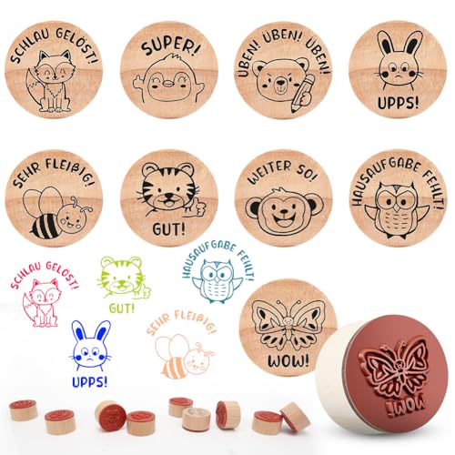 Holz Lehrer Stempel Motivstempel 9 Stück, Stempel Deko Set für Schulkind Gummi Schule, Stempel Geschenk für Lehrer Belohnung Stempel Lob Schüler von EUBSWA