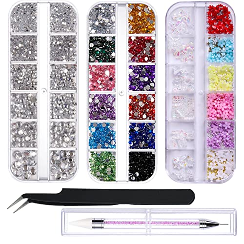 4000 Stück Nägel Strasssteine Set,3D Blume Nail Art Charms Kristall Nagelkunst Glitzersteine hotfix klar Strass mit Pinzette und Wachsstift,Für Nagel/Textilien/Bekleidung/DIY von EUDUQ