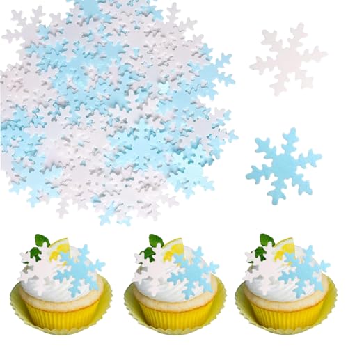EUDUQ 100 Pcs Essbare Schneeflocken Tortendeko,Snowflake Cake Decoration Frozen Kuchen Dekorationen Kit Schneeflocken Cupcake Toppers für Winter Weihnachten Thema Geburtstag Party Kuchen(Weiß+Blau) von EUDUQ