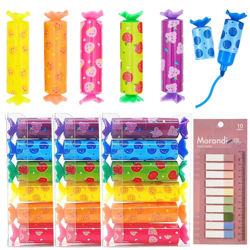 EUDUQ 24 Stück Mini Textmarker Stifte,Bonbon Form Textliner Stifte,Highlighter Pen Kleine Geschenke für Kinder,Aesthetic Marker Pastell,lustige Schreibwaren für Gemälde,Poster,Schulbürobedarf von EUDUQ