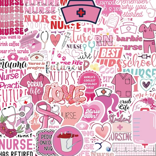 EUFFO Krankenschwestern Aufkleber 50 Stücke, Aesthetic Rosa Sticker Set für Laptop Scrapbook Journal Kindle Helm Motorrad Skateboard Auto Fahrrad Computer Wasserfeste Decals von EUFFO