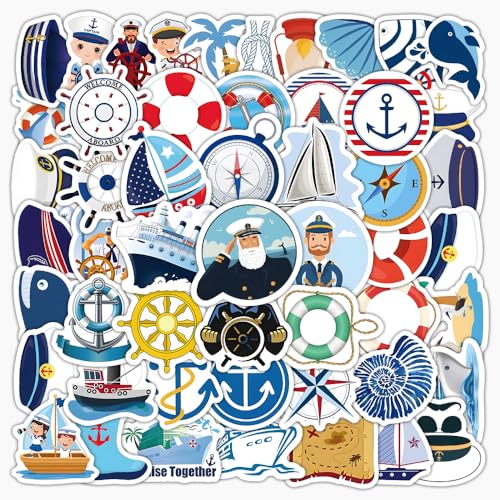 EUFFO Nautische Aufkleber 100 Stücke, Kapitän Kreuzfahrtschiff Sticker Set für Koffer Laptop Scrapbook Journal Kindle Helm Motorrad Skateboard Auto Fahrrad Computer Wasserfeste Segelboot Decals von EUFFO