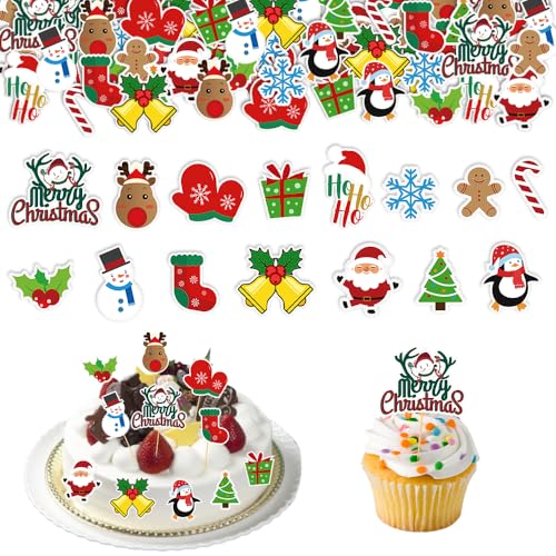 EUIEUT 105 Stück Weihnachten Kuchen Topper Weihnachten Tortendekoration Weihnachten Cupcake Toppers Weihnachten Kuchendekoration Weihnachtskuchen Deko Weihnachten Tortendeko Muffin Deko von EUIEUT