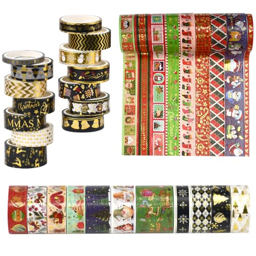 EUIEUT 34 Rollen Weihnachten Washi Tape Set Weihnachtsdeko Masking Tape Selbstklebend Goldfolie Klebeband DIY Dekoband Weihnachten Klebeband für Scrapbooking DIY Handwerk Geschenk Verpackung von EUIEUT