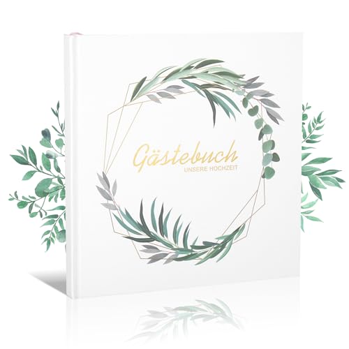 EUIOOVM Gästebuch Hochzeit, Hochzeit Gästebuch mit Fragen zum Ausfüllen, 100 Doppelseiten Hochwertiges Hochzeitsgästebuch für Unvergessliche Erinnerungen - Gästebuch Hochzeit Personalisiert von EUIOOVM